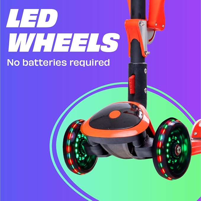SKIDEE Kick Scooters for Kids Ages 3-5, Adjustable Height Foldable Scooter with Removable Seat, 3 LED Light Wheels, Rear Brake, Wide Standing Board, Suitable Up to 12 Year Old Boys/Girls