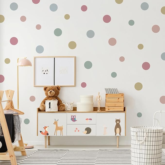 Colorful Polka Dot Wall Decals 72 PCS, Watercolor Dots Wall Sticker for Girls Bedroom Removable Wall Decals Nursery Kids Room Decor (12 Sheets)