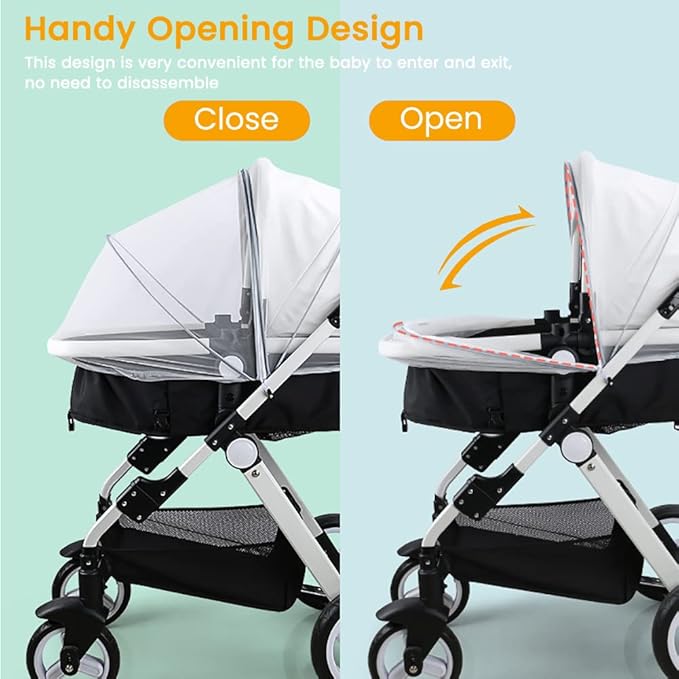 Orzbow Universal Mosquito Net for Stroller, Baby Bug Net with Two-Way Zippers & Storage Bag, Breathable & Foldable Mosquito Nets for Strollers, Car Seat, Bassinet, Cradle, Portable Mini Crib, Grey