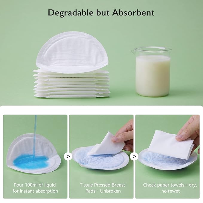Momcozy Bamboo Fiber Disposable Nursing Pads, 100% Natural Materials and 100% Biodegradable, Skin Contacts Only Most Natural Materials, for Sensitive Skin, Individually Packaged（120 Count）