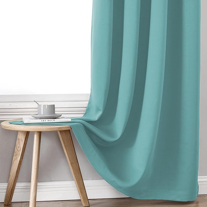 ChrisDowa 100% Blackout Curtains 84 inch Long for Bedroom with Black Liner, 2 Thick Layers Total Blackout Thermal Insulated Grommet Window Curtains 2 Panels Set (Aqua, 38 x 84 Inch)