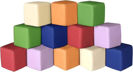 Foam Building Blocks for Kids: 12-Pieces PU Leather Colorful Foam Blocks - Building Toys for Toddler - Giant Stacking Blocks Toys - Soft Indoor Playset for Birthday Gift Preschool Learning (Classic)