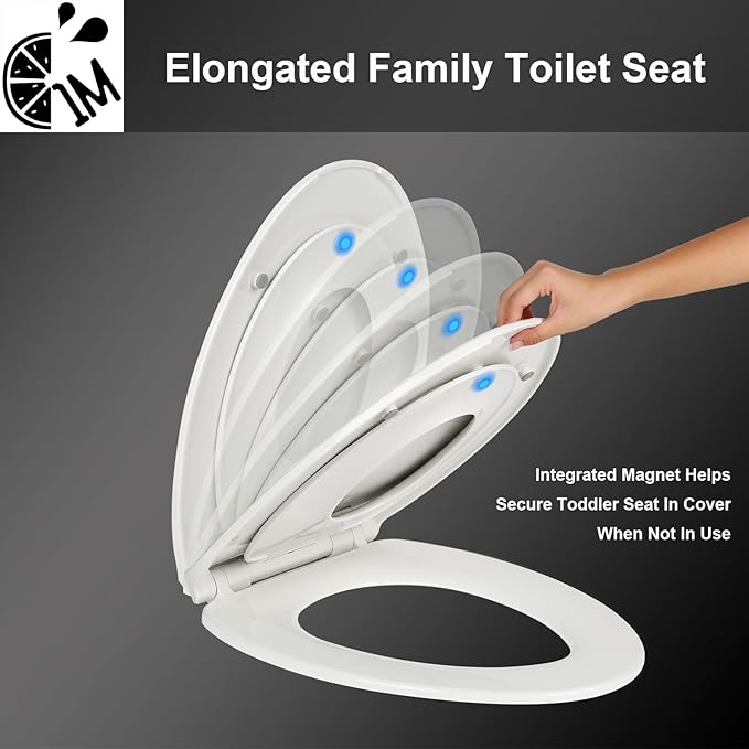Elongated Toilet Seat with Toddler Seat Built In, Slow Close for Both Child & Adult Seats, Potty Training, No Wiggle and Easy to Install, Detachable Toddler Seat, White (2Pcs Pack)