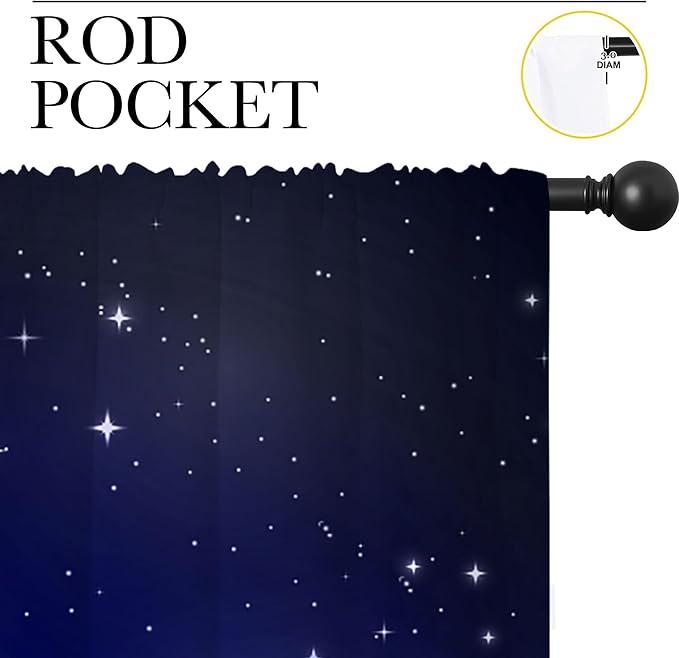 City Rod Pocket Blackout Curtains for Boy Girl Bedroom, New York Skyline Modern City Starry Sky Night View Thermal Insulated Home Window Drapes for Living Room Darkening, 72x63 inch