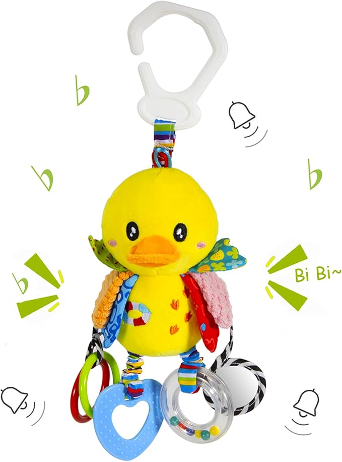 Baby Stroller Car Seat Toys for Infant with Teether Hanging Rattle, Clip on Stroller, Soft Plush Baby Toys for Boys and Girls 3-12 Months