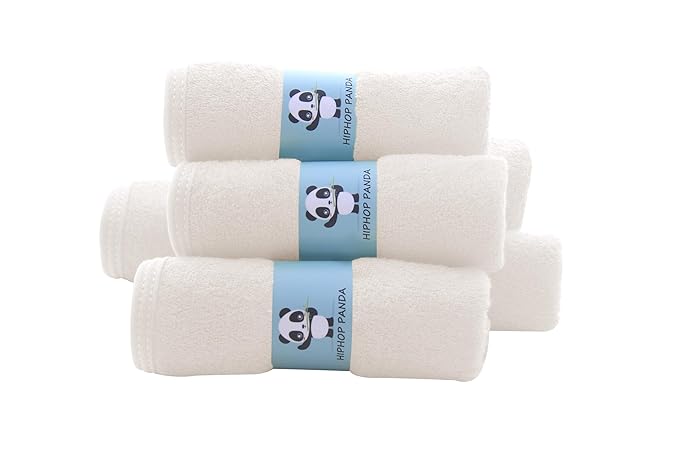 HIPHOP PANDA Baby Washcloths, Rayon Made from Bamboo - 2 Layer Ultra Soft Absorbent Newborn Bath Face Towel - Reusable Baby Wipes for Delicate Skin - Ivory, 6 Pack