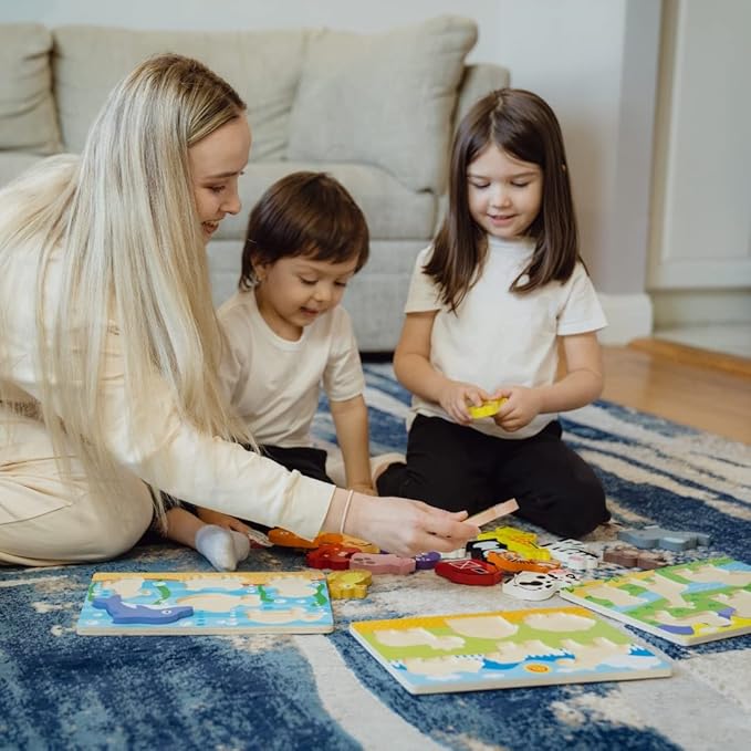 Chunky Puzzles for Toddlers 1-3, Farm, Sea, Zoo Animals Wooden Puzzles, Preschool Early Learning Toy Gift for Kids Ages 1 2 3 Year Old