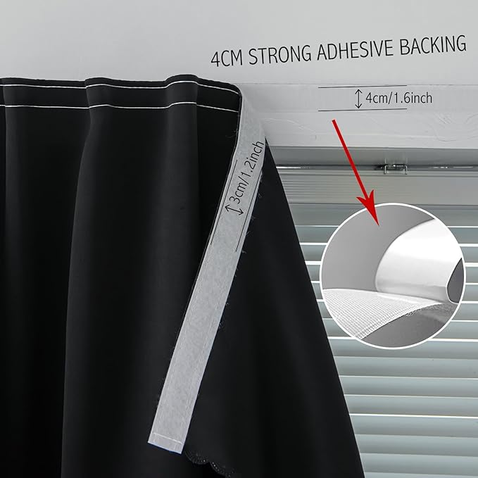 Adhesive Blackout Curtains- Self Stick Shades Window Blinds Curtains No Rod Needed Easy to Hang Curtains, Use for Bedroom, Living Room, Dining Room, Kitchen, Home Office, 47"W X 71"L, Black, 1 Panel