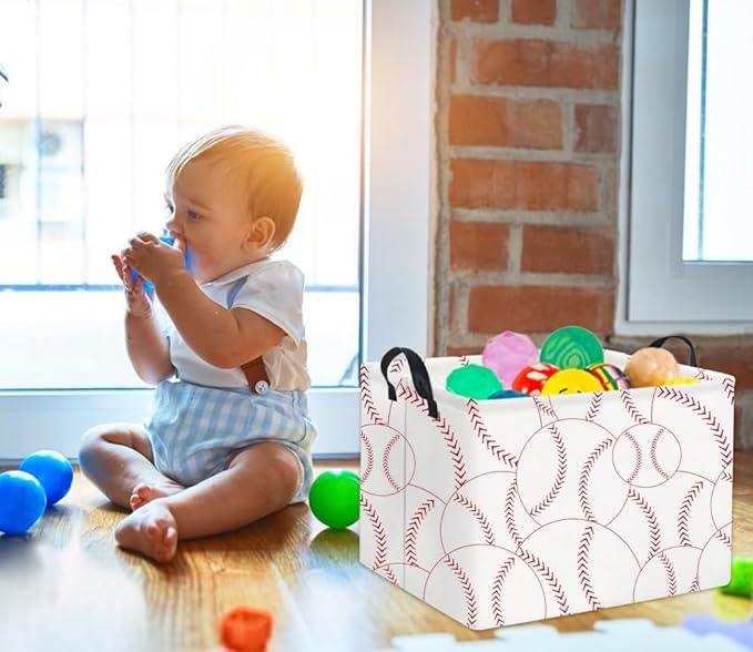 HIYAGON Rectangular Baseball Basket Kids Baby Nursery Storage Basket for Boys Baseball Room Decor Cute Toy Storage Organizer Bins Bedroom(Baseballs)