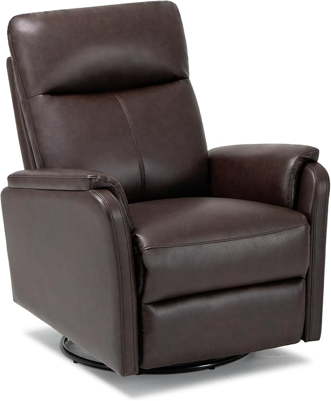 COLAMY Leather Swivel Recliner Chair with Footrest, Rocker Recliner Chair High Back with Double-Layer Cushion, Glider Recliner for Nursery & Living Room, Bedroom, Chocolate