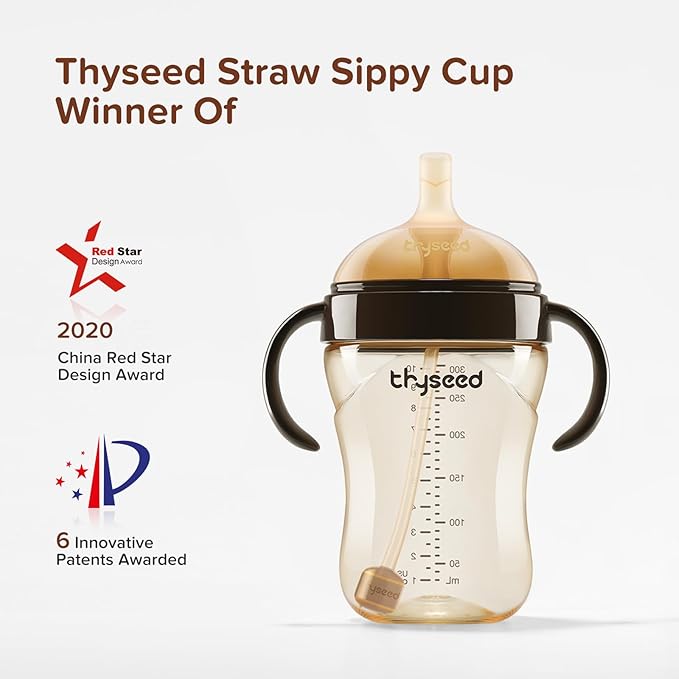 PPSU Weighted Straw Cup with Handles Toddlers Transition Bottles to Sippy Cups No Spill Learner Milk Water Baby Bottle Soft Silicone Spout Dishwasher Safe BPA Free 6+ Months 10oz/300mL 1 Pack