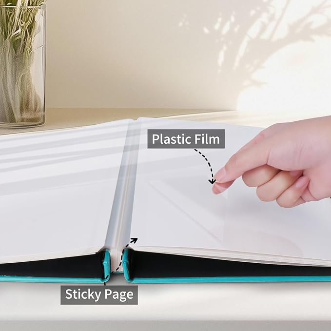 Inspirational Leather Photo Album,Magnetic Self-Stick Page Photo Album,Family Album,Hand Made DIY Albums Holds 3x5, 4x6, 5x7, 6x8 Photos (light blue-always remember)