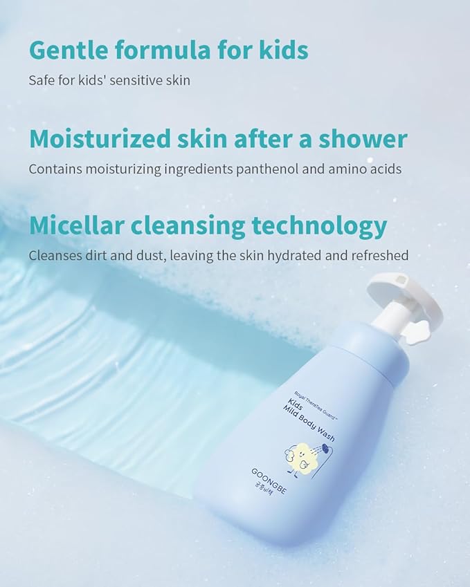 Kids' Mild Body Wash - Korean Kids Body Cleanser - Hydrating & Refreshing Low pH Soft Bubble Foaming with Panthenol and Amino Acids - Allergen Free Scent, 10.1 fl.oz.