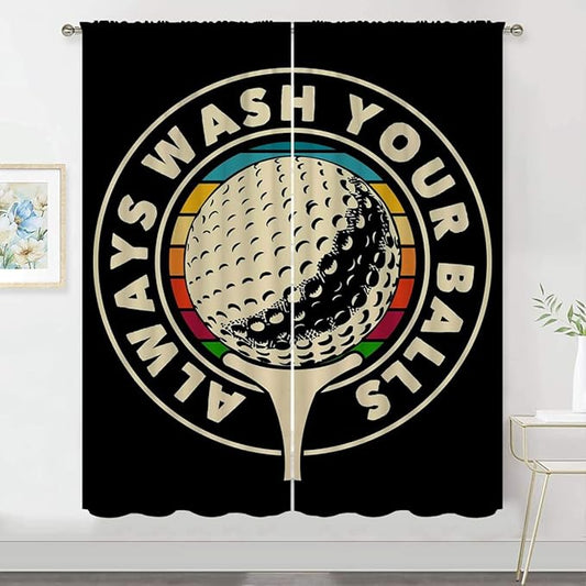 Golf Blackout Curtains for Boy Girl Room Darkening Decor,Sport Theme and White Motto Dark Background Bedroom Living Room Home Rod Pocket Thermal Insulated Window Curtain/Drapes Panel,84x84 Inch…