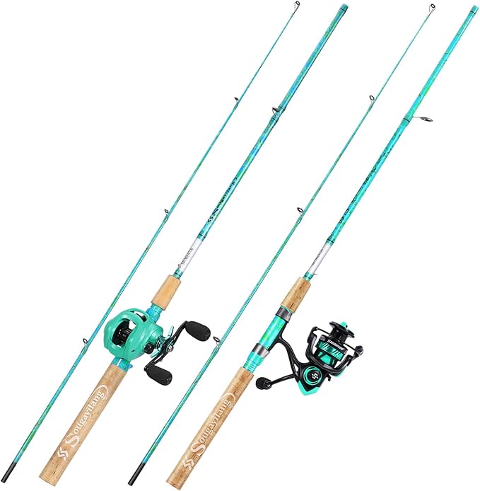 Sougayilang Fishing Rod and Reel Combo, 2-Piece 5-Foot 6-Inch Graphite & Fiberglass Rod, Durable and Strong, Quickset Anti-Reverse Fishing Reel (1Pack/2Pack)