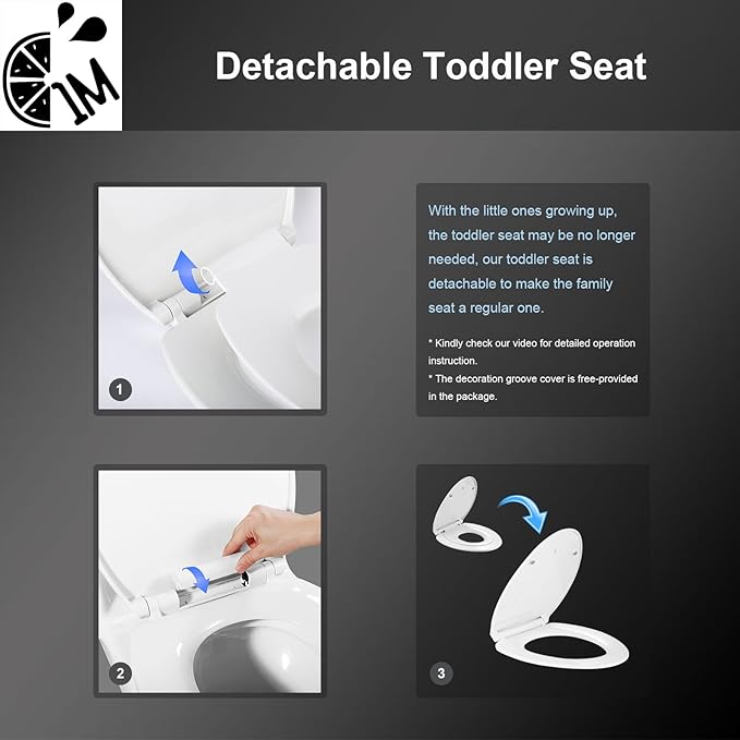 Elongated Toilet Seat with Toddler Seat Built In, Slow Close for Both Child & Adult Seats, Potty Training, No Wiggle and Easy to Install, Detachable Toddler Seat, White (2Pcs Pack)