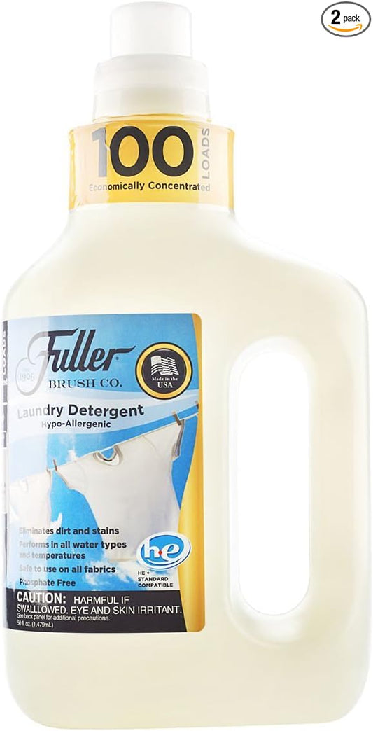 Fuller Brush 100 Laundry Detergent - Hypoallergenic, Unscented & Dye Free Clothe Washing Formula For Washing Infant/Baby Clothing - Mild Cloth Cleaning Products For All Skin Types (Pack of 2)