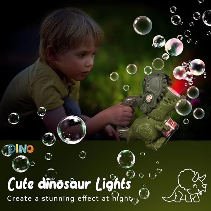 Dinosaur Bubble Machine with Colorful Lighting for Kids Automatic Handheld Dinosaur Bubble Toy 20000+ Big Bubbles Per Minute Bubbles Toy for Outdoor Parties Yard Fun Kids Gift Tyrannosaurus Green