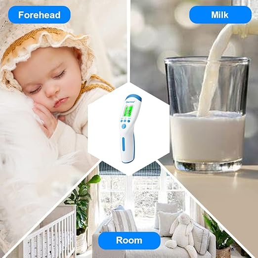 Berrcom Non-Contact Infrared Forehead Thermometer for Adults and Kids, 3-in-1 Digital Fever Thermometers with LCD Display and Fever Alert, Contactless Temperature Reader