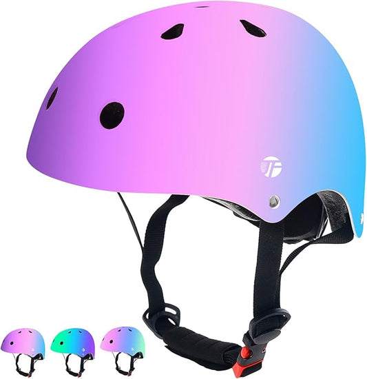 Adjustable Color Gradient Skateboard Helmet for 3-5-8-14+Ages【Toddler Kids Youth Adult】 Girls Boys Woman.Bike Helmet for Multi-Sports Cycling Bicycle Scooter Inline Roller Skate Rollerblading