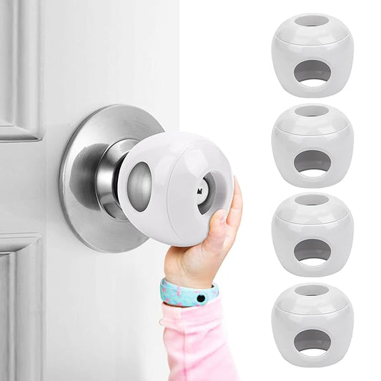 Baby Safety Door Knob Covers 4 Pack Baby Safety Door Handle Protector Child Proof Door Knobs Door Safety for Kids Universal Fit Easy Grip Lockable Design One Hand Operation for Parents No Tools Needed