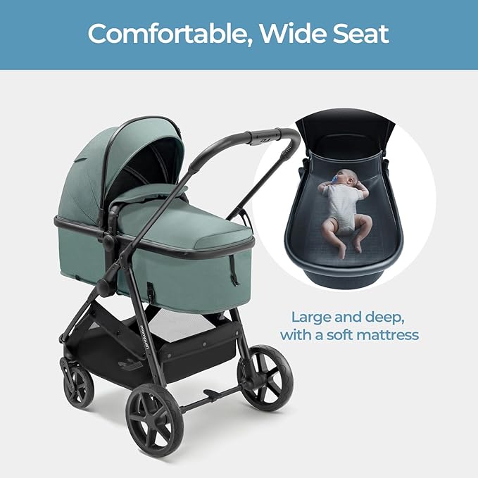 Mompush Wiz 2 in 1 Baby Stroller with Bassinet Mode, Convertible Infant Stroller for Newborn and Toddler with Reversible Seat and Large UPF 50+ Canopy