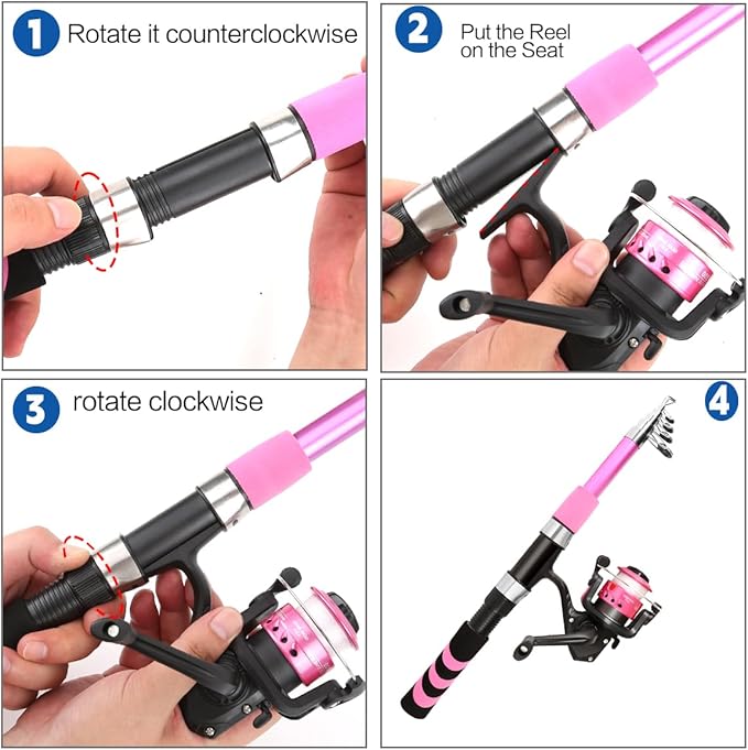 Collapsible Telescopic Fishing Rod and Reel Combo Push Button Small Fishing Pole Kit Beginner Youth Boys Fishing Starter Set Tackle