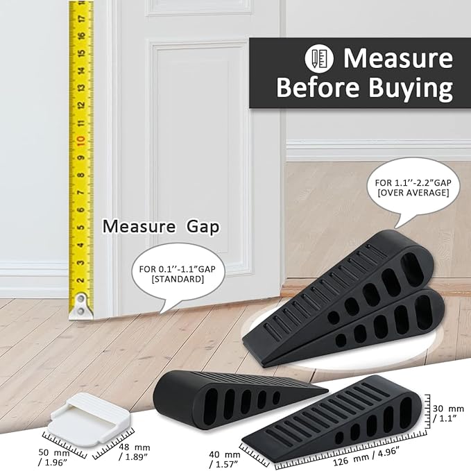 JQK Rubber Door Stopper Wedge, Black 3 Pack Soft TPR Premium Door Stops for Bottom of Heavy Duty Door on Tile, Concrete, Carpet, Wooden Floor, DSB61-BK-P3