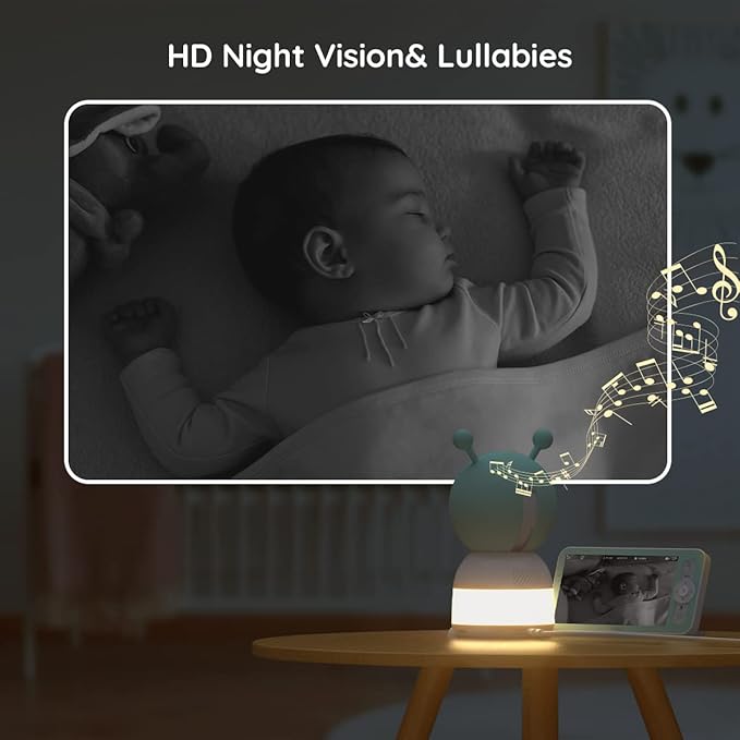 BOIFUN 2K WiFi Baby Monitor with Camera and Audio,Smartphone APP, Colorful Night Light, Smart AI Motion & Sound & Humidity & Temperature Detection, Auto Tracking,5-Inch Monitor Control, Night Vision