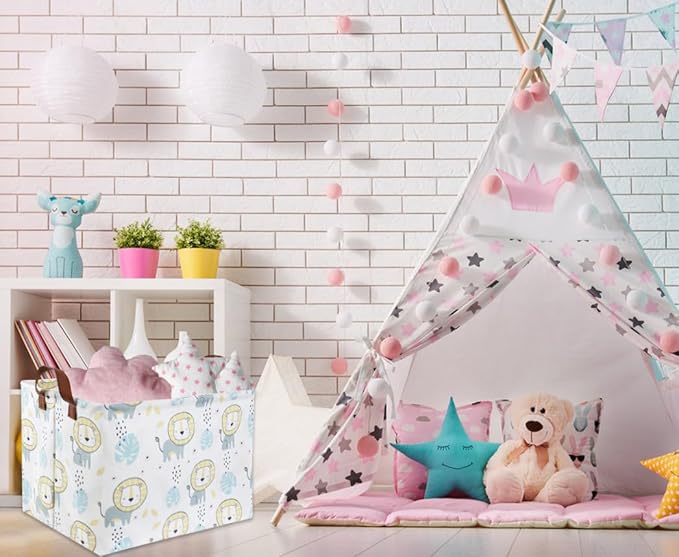 HIYAGON Baby Storage Baskets kids Toy Basket for Boy and Girls Gift Basket Empty Cute Storage Bin Organizer Box Rectangular Animal Room Decor for Books(Lion)