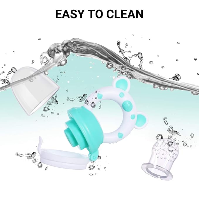 Baby Fruit Food Feeder Pacifier - Fresh Food Feeder, Infant Fruit Teething Teether Toy for 3-24 Months, 6 Pcs Silicone Pouches for Toddlers & Kids & Babies, 2-Pack (Cyan)