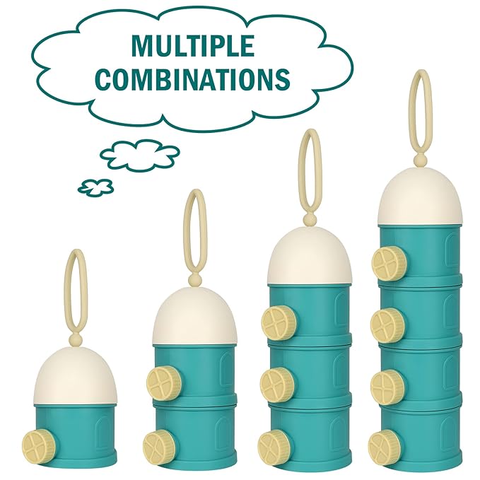 Accmor Formula Dispenser On The Go, 4 Layers Stackable Formula Container to Go, Non-Spill Portable Milk Powder Baby & Kids Snack Container, Green