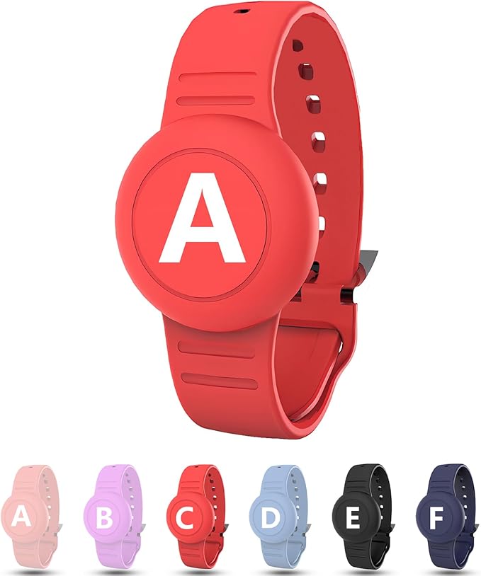 Waterproof Bracelet for AirTag Kids, Personalized Initial Letter Hidden Holder Compatible with Air Tag, Silicone Case for Airtag Adjustable Anti-Lost GPS Tracker for Toddler Child Elder, A