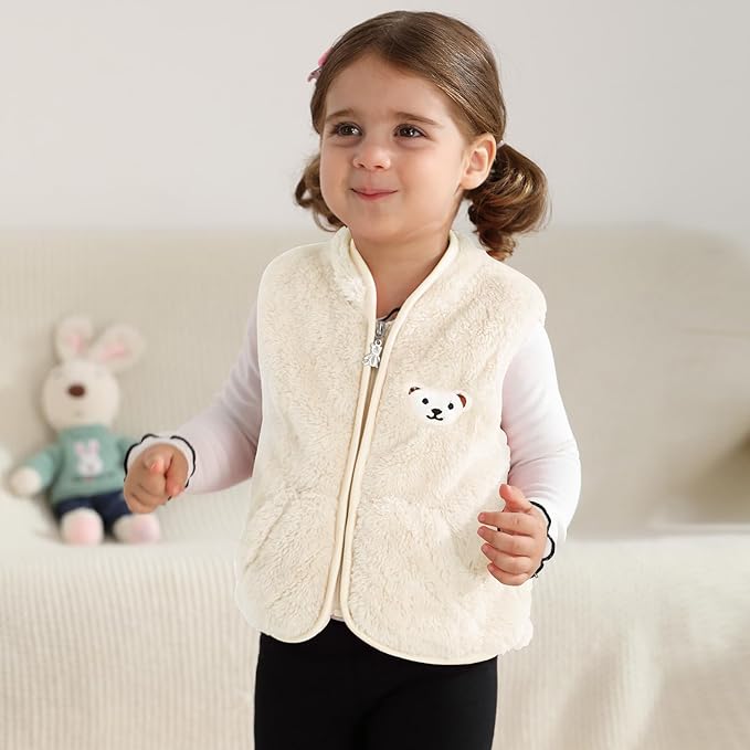 Baby Boys Girls Fleece Vest Zip Up Cute Bear Jackets Fuzzy Fall Winter Warm Clothes Newborn Outwear for Toddler Infant