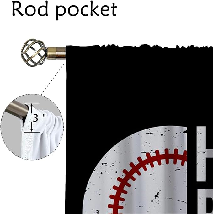 Baseball Blackout Curtains for Boy Girl Room Darkening Decor,Sport Theme Red and White Motto Dark Bedroom Living Room Home Rod Pocket Thermal Insulated Window Curtain/Drapes Panel,84x63 Inch…
