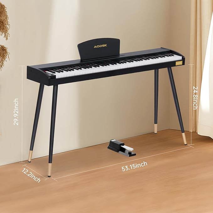 AODSK 88 Keys Digital Piano,Full-size semi weighted key,128 Tones & Rhythms, MIDI/USB Connectivity, Headphone Jack