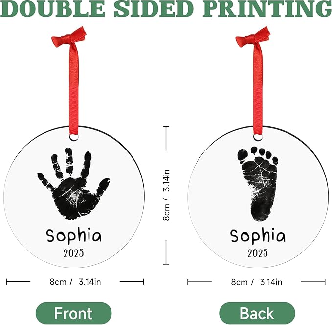 Baby Hand and Footprint Ornament - Baby's Frist Christmas Ornament with Photo, Name, Date - Personalized Baby Gift, Newborn Keepsake, New Mom Gifts