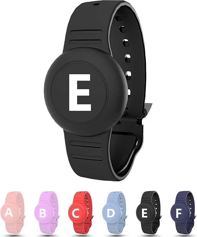Waterproof Bracelet for AirTag Kids, Personalized Initial Letter Hidden Holder Compatible with Air Tag, Silicone Case for Airtag Adjustable Anti-Lost GPS Tracker for Toddler Child Elder, E