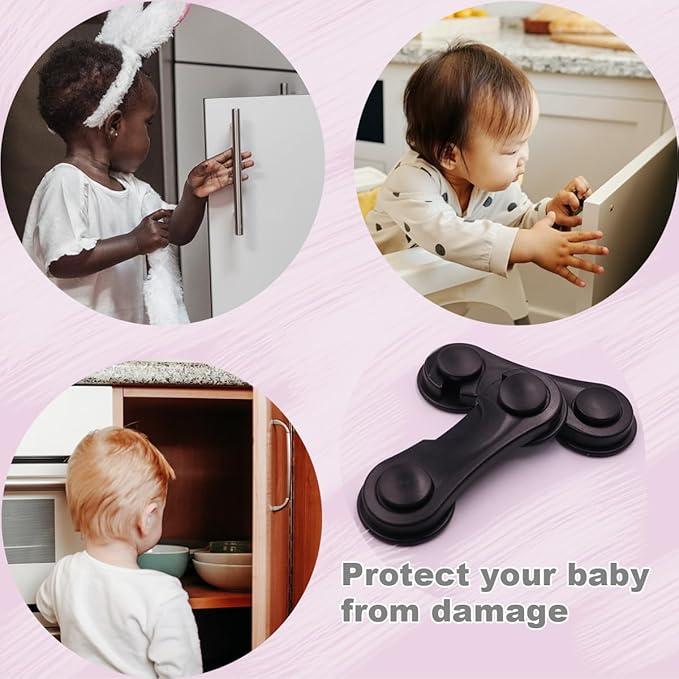 Cabinet Locks Baby Proofing, Childproof Cabinet Locks 10 Pack with Adhesive for Protecting Kids and Toddlers, Child Safety Lock for Drawer Cupboards Closet and Pantry Door (Black)