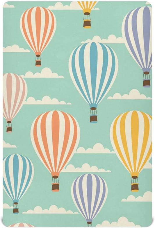 Hot Air Balloon Clouds Crib Sheets for Boys and Girls, Fitted Baby Crib Sheets Soft and Breathable Mini Crib Sheets 52 X 28 X 9 Inches