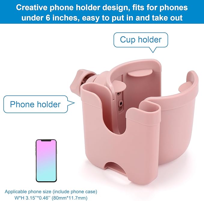 Accmor Stroller Cup Holder with Phone Holder, Bike Cup Holder, Universal Cup Holder for Uppababy Nuna Doona Strollers, 2-in-1 Cup Phone Holder for Stroller, Bike, Wheelchair, Walker, Scooter