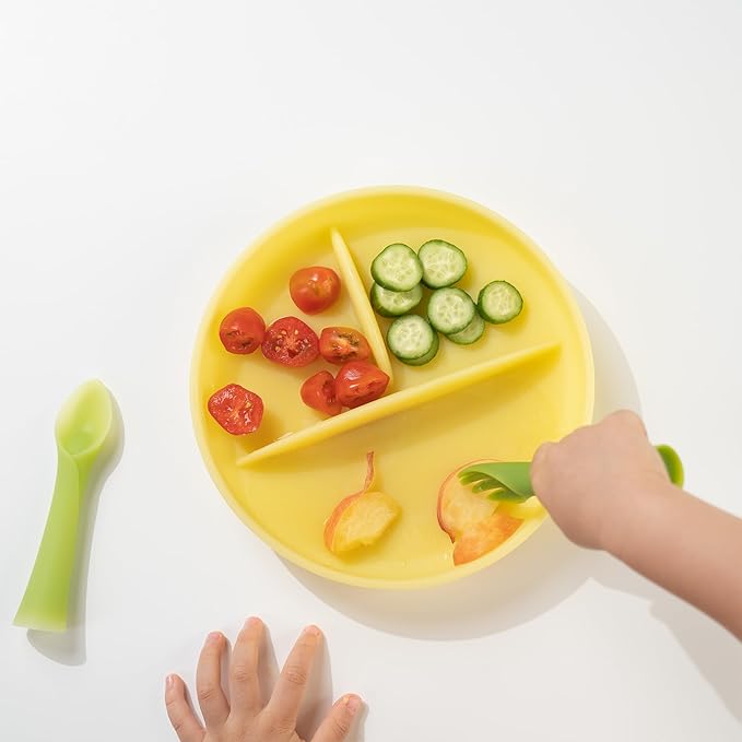 Olababy 100% Silicone Suction Plate | Toddler Plates with Suction | Divided Plates for Kids | Self Feeding Baby Essentials | Baby Registry Must Haves | Microwave Dinner Plates (Coral)