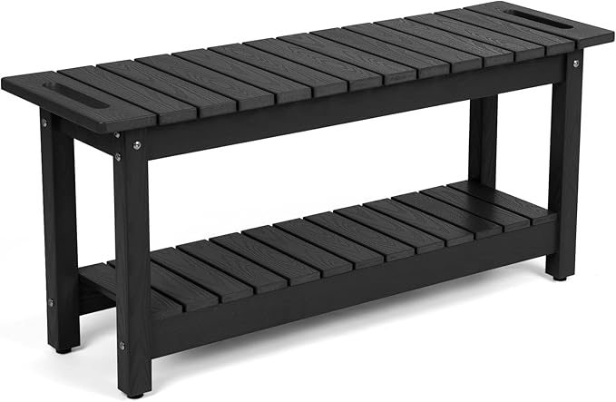 41" Shower Bench, Waterproof Poly Lumber Shower Stool for Shaving Legs, Shower Chair Seat Holds up to 400lbs, Bathroom Bench for Inside Shower, Non-Slip (Black)