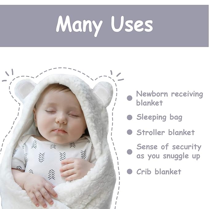 Jam Naturals-Cute Bear Organic Newborn Swaddle Wrap- Gender Neutral Soft Baby Blanket (White, 3-6m)