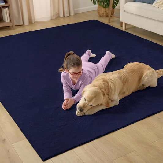 GORILLA GRIP Ultra Soft Washable Area Rug, Stain and Slip Resistant Plush Thick Carpet for Bedroom Living Room, No Shed Floor Rugs, Pet Friendly, Dorm Essentials, Kids Nursery Home Décor 5x3 Navy Blue