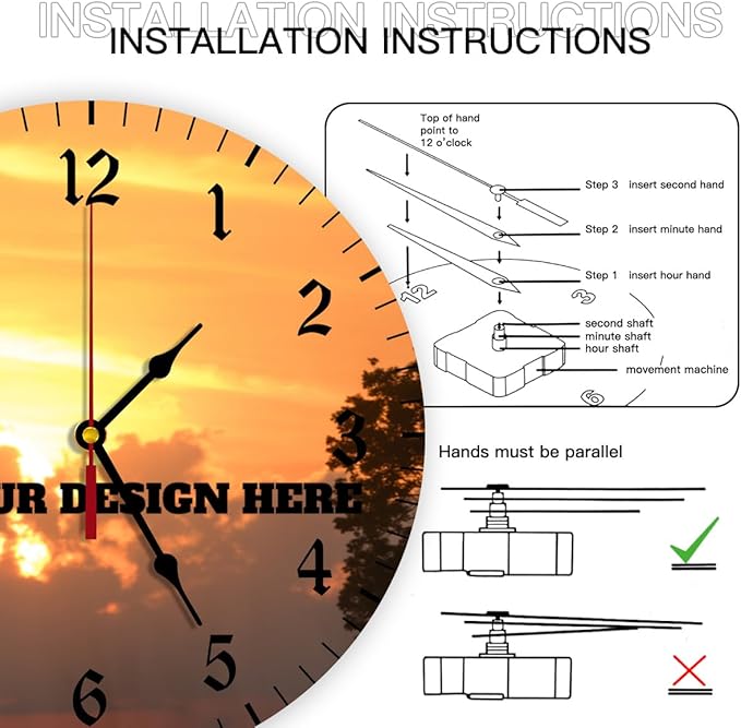 Generic Custom Wall Clock Personalized Clocks with Photo Text Logo Customize Gifts for Kitchen Bathroom Home Wedding Friend Family Lover, 12inch-30cm