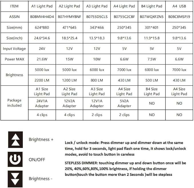 HSK A1 62 * 88CM Artist Light Box Light Pad Aluminium Frame Super Thin 6.6mm Touch Lock/Unlock Dimmer Button 20W Super Bright LED 5000 lux with 24V 1A Adapter