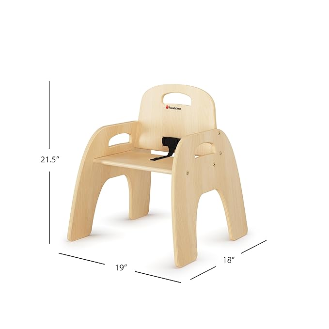 Foundations Simple Sitter Low Wood Feeding Chairs Multipack, Wide No-Tip Base, Adjustable Safety Harness, Stackable Wood Toddler Chairs with Food Service Grade Finish, 2 Pack (11 inch)