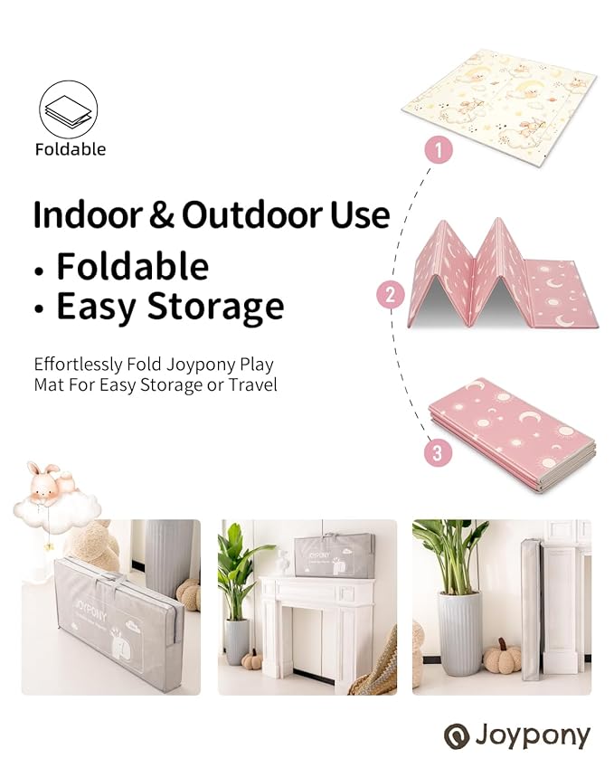 Baby Play Mat, 79 x 71 Inches Extra Large Foldable Play Mats for Babies and Toddlers, Waterproof & Anti-Slip Portable Baby Floor Mat for Tummy Time, Foam Baby Mat for Floor with Travel Bag