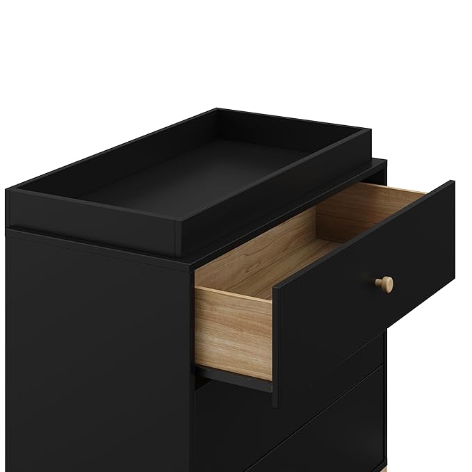 Storkcraft California 3-Drawer Chest with Removable Changing Topper (Black with Driftwood) – GREENGUARD Gold Certified, Interlocking Drawer System, Pre-Installed Tracks, Easy Assembly